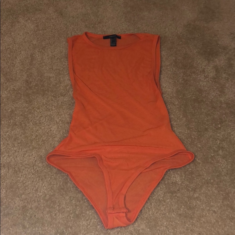 mesh neon orange bodysuit